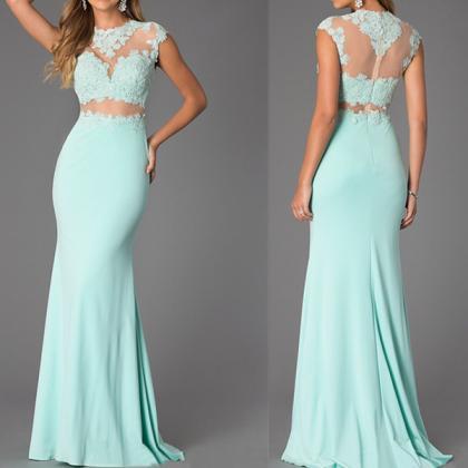 Two-piece Mint Lace High Neck Bare-midriff Floor..