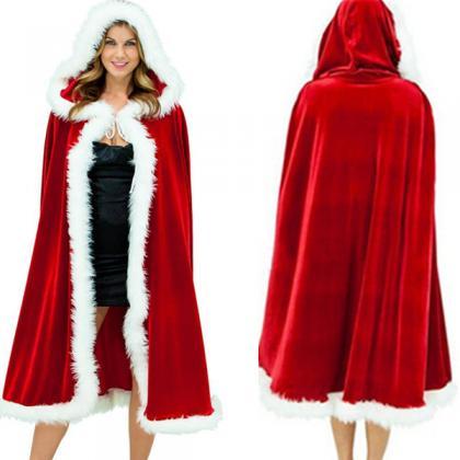 Deluxe Red Velvet Christmas Hooded Cape Cloak..