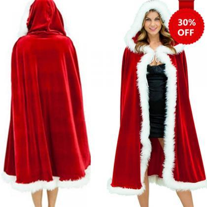 Deluxe Red Velvet Christmas Hooded Cape Cloak..