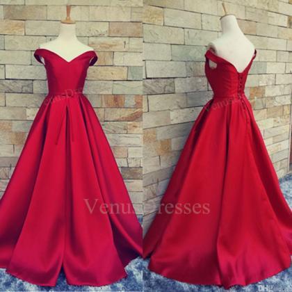 Red Sexy Off-shoulder V-neck Long Prom Dress..