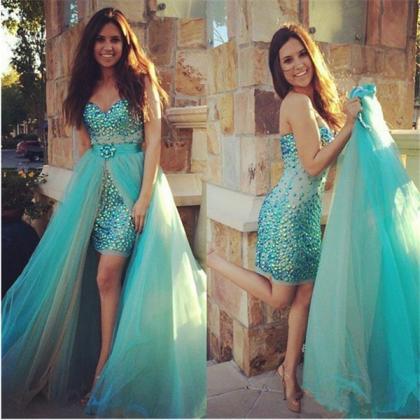 Turquoise and Gold Prom Dress