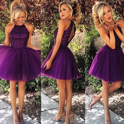 Custom Made Purple Lace Ball Gown Halter Neckline..