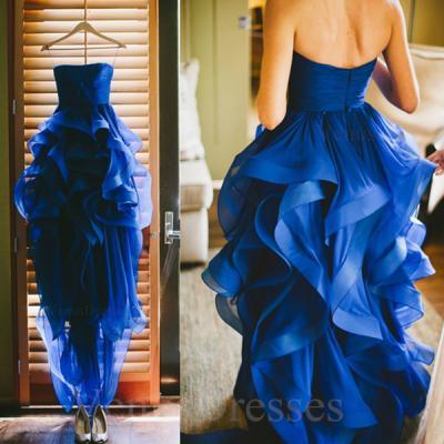 Amazing Royal Blue High-low Asymmetrical Floral Strapless Prom Dress Wedding Dress