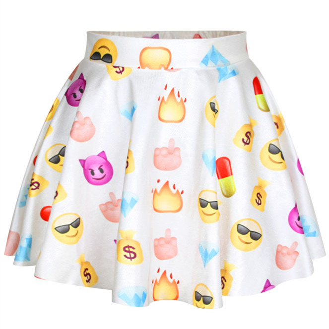 One Size White Emoji Print Mini High-waisted Skirt