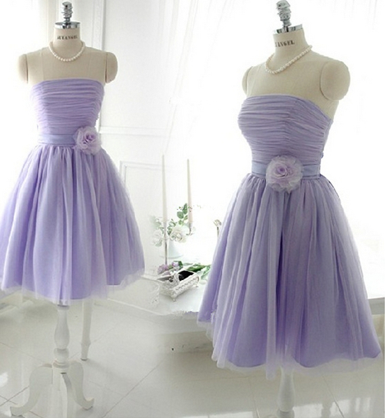 Fascinating Lilac Bowknot Ball Gown Strapless Mini Bridesmaid Dress
