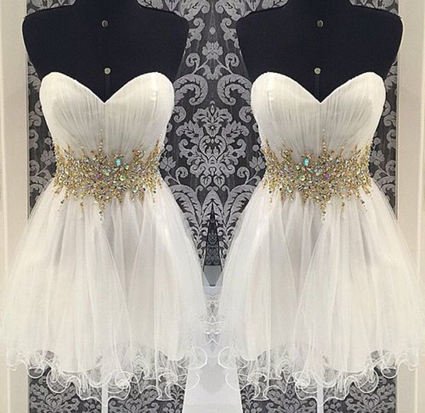 Stunning Rhinestones Ball Gown Sweetheart Neckline Mini Homecoming Dress Prom Dress Bridesmaid Dress