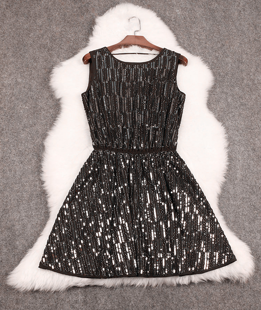 Shiny Style Black Round Neckline V-back Mini Dress/cocktail Dress/little Black Dress/club Dress
