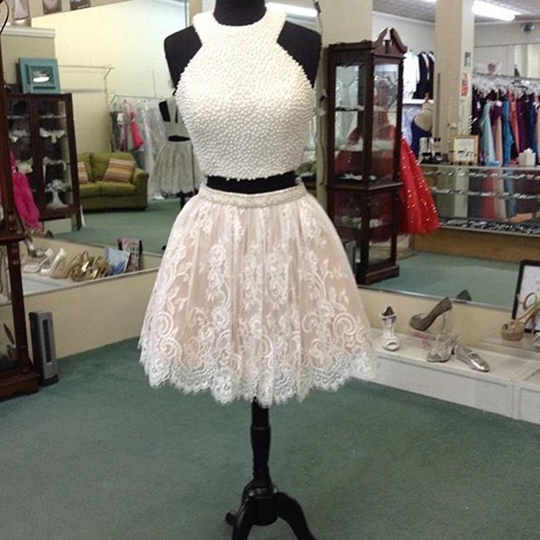 Trendy 2015 Pearl Beaded Toplace Mini Homecoming Dress