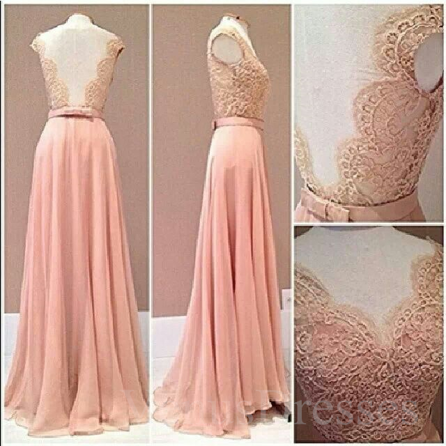Lovely Candy Pink Lace V-neck Full Length Prom Dress Bridesmaid Dress Long Formal Dress