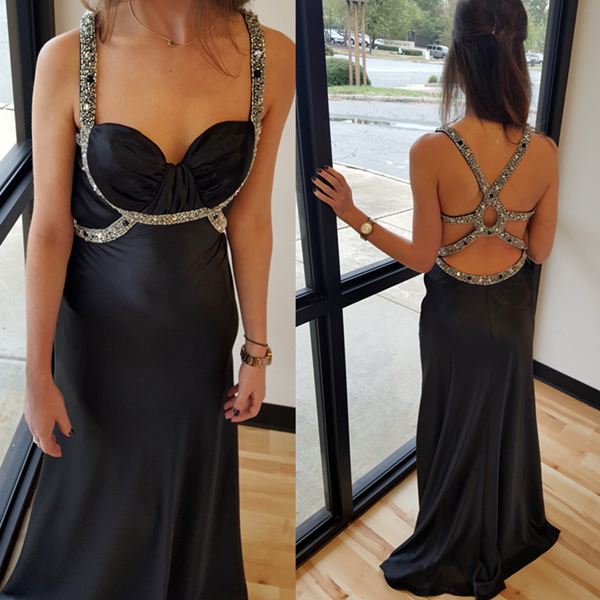 Exquisite Black Beaded Sheath/column Straps Floor Length Slit Prom Dress Evening Dress Formal Party Dress Black
