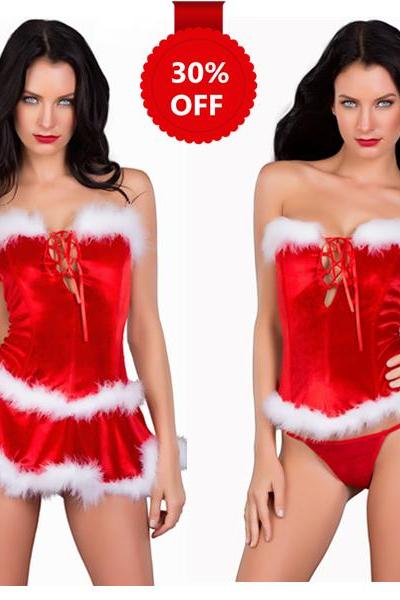 30% OFF Seductive 3pcs Maribou Trim Santa Women Costume