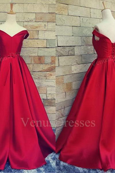 Red Sexy Off-shoulder V-neck Long Prom Dress Formal Dress Red Carpet Dress