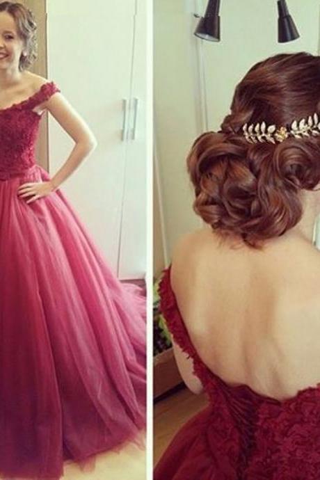 Alluring Burgundy Off-shoulder V-neck Ball Gown Floor Length Prom Dress Sweet 15 Dress with Corset Back