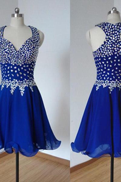 Custom Made Royal Blue Rhinestones A-line Sweetheart Neckline Mini Graduation Dress Party Dress