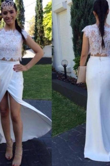 Custom Made Lace Bodice Two-piece High-low Graduation Dress Wedding Party Dress Evening Dress