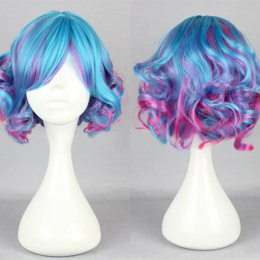 Style Handmade Blue Purple And Pink Multi Color Curl Short Lolita