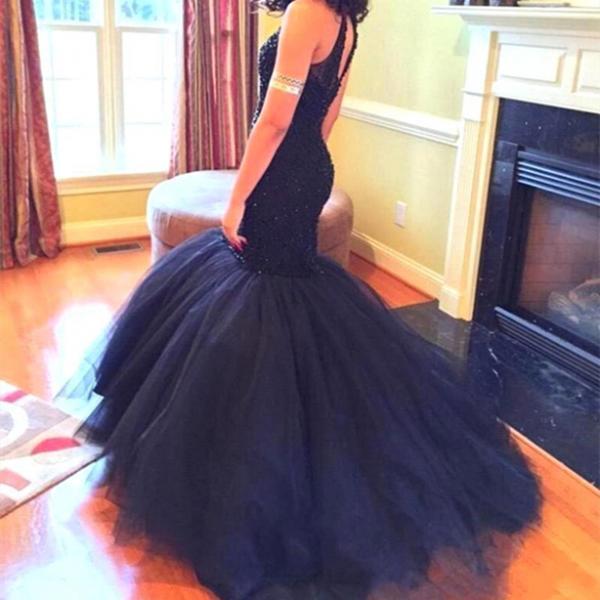 knee length dresses for ladies Trumpet/Mermaid Prom Dresses Scoop Black Beading Long Prom Dress/Evening  Dress SED507 main image 1