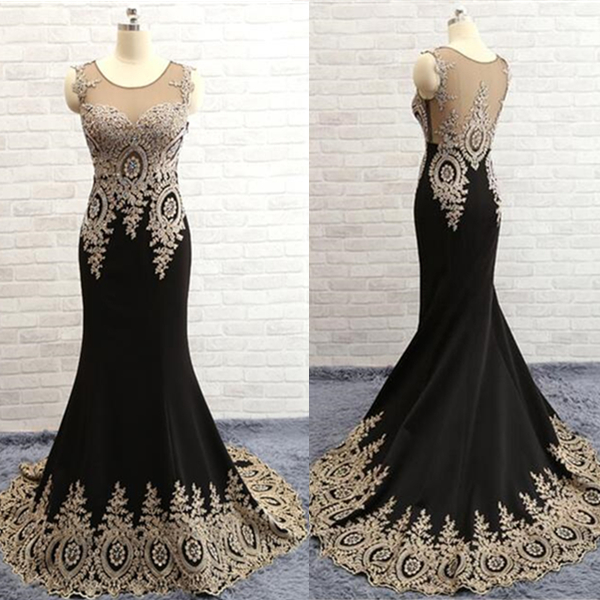 Splendid Custom Made Embroidery Mermaid/Trumpet Round Neckline Sweep Train Prom Dress Evening Dress Party Dress